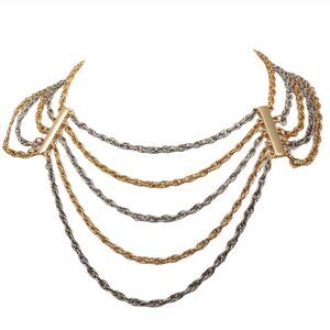 Vintage 1970s Signed Napier Goldtone & Rhodium Plated Festoon Necklace